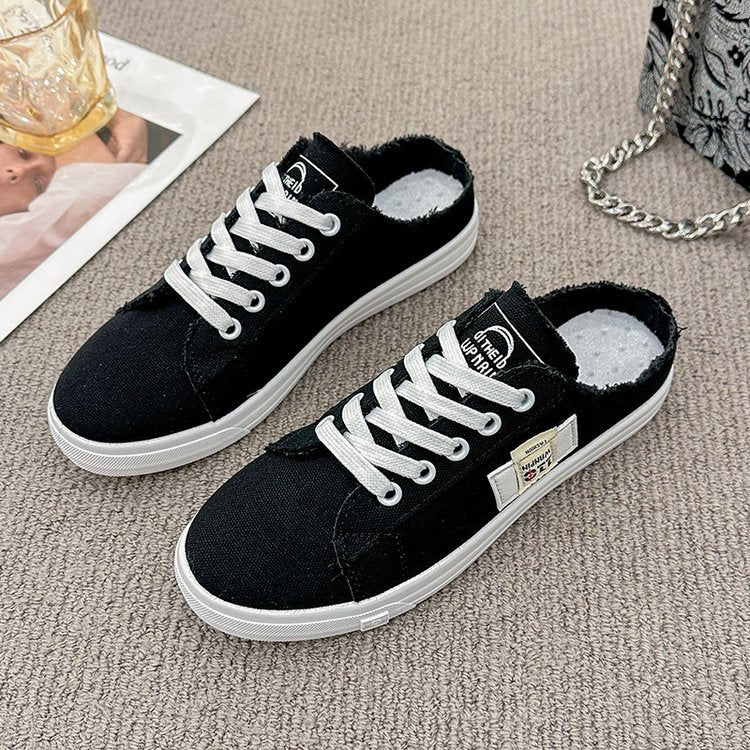 Women's Canvas Slip-On Sneakers - Breathable Letter Print Casual Shoes for Teens & Adults