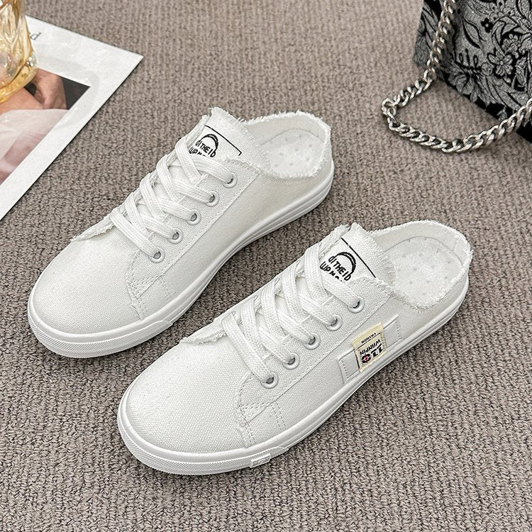 Women's Canvas Slip-On Sneakers - Breathable Letter Print Casual Shoes for Teens & Adults