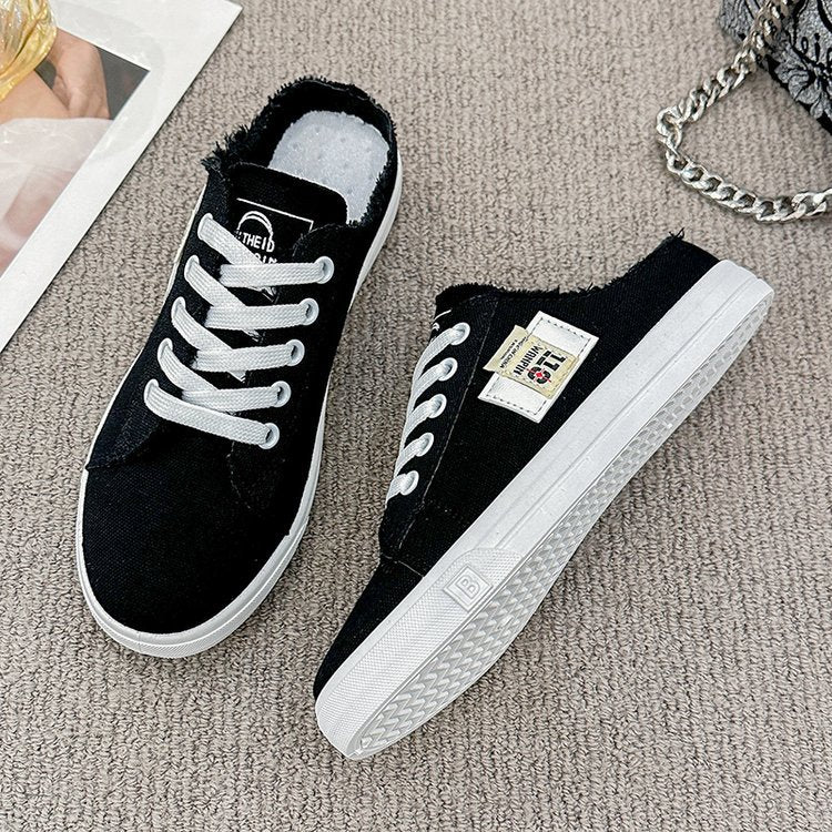 Women's Canvas Slip-On Sneakers - Breathable Letter Print Casual Shoes for Teens & Adults