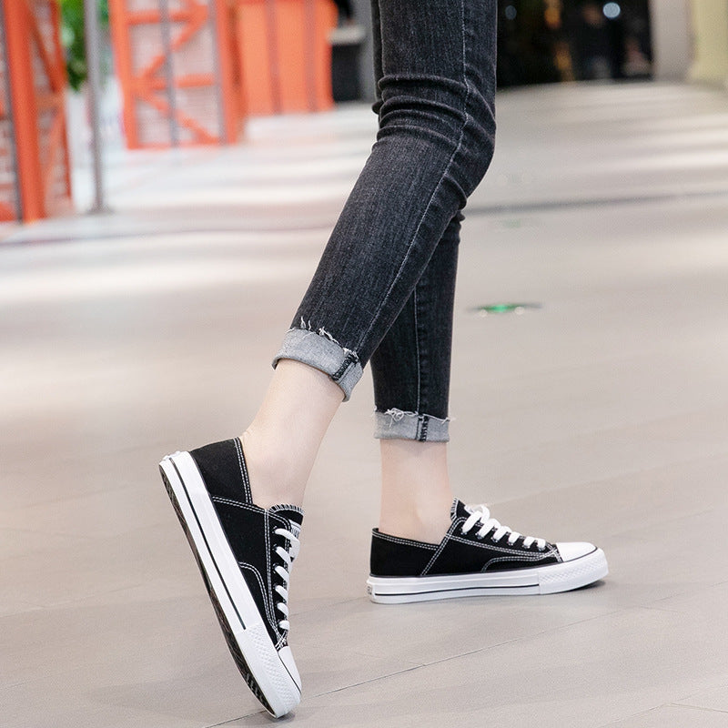 Women's Classic Canvas Slip-Ons - Breathable Lace-Up Sneakers with Color-Block Design