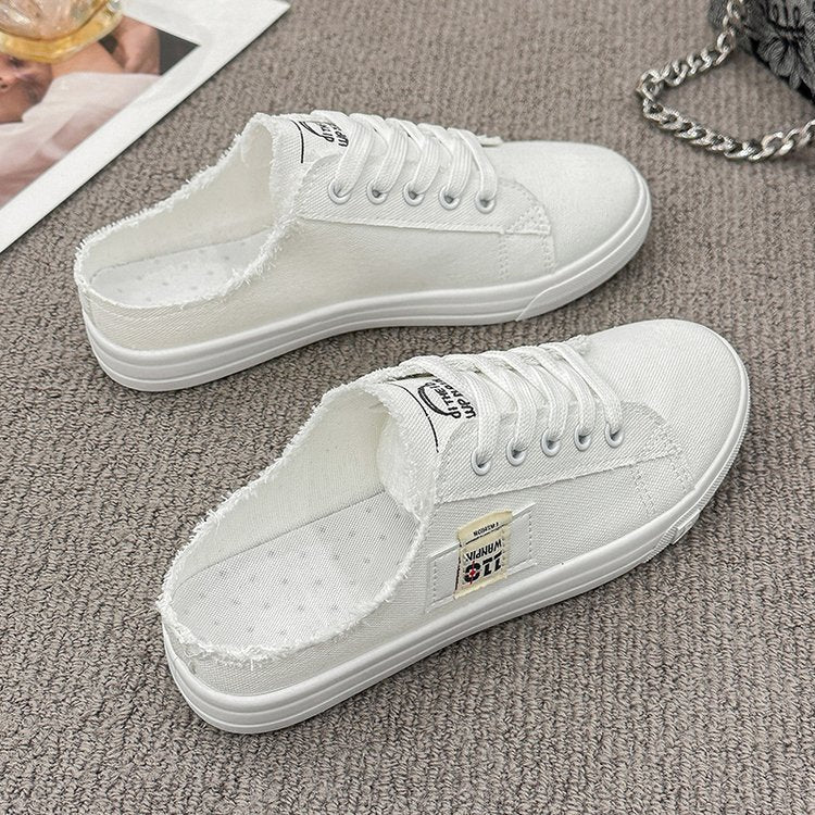 Women's Canvas Slip-On Sneakers - Breathable Letter Print Casual Shoes for Teens & Adults