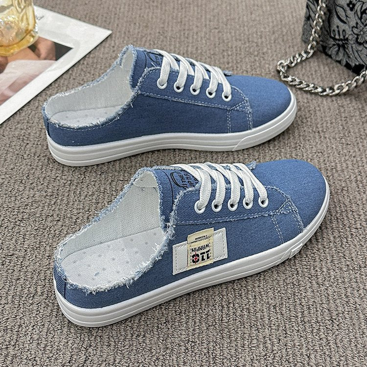 Women's Canvas Slip-On Sneakers - Breathable Letter Print Casual Shoes for Teens & Adults