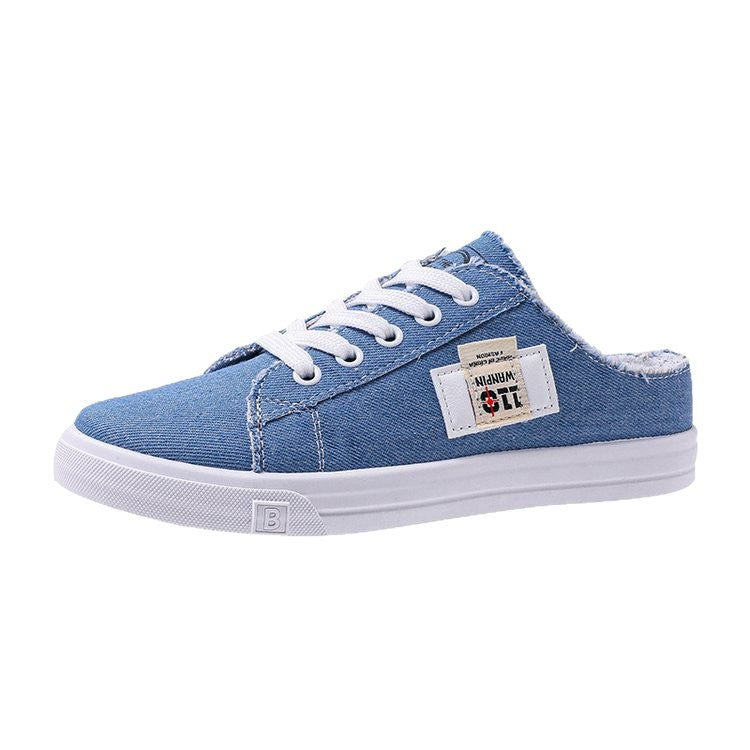 Women's Canvas Slip-On Sneakers - Breathable Letter Print Casual Shoes for Teens & Adults