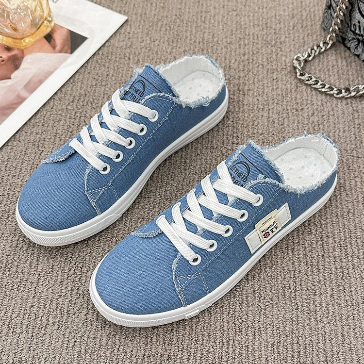 Women's Canvas Slip-On Sneakers - Breathable Letter Print Casual Shoes for Teens & Adults