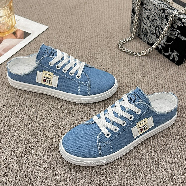 Women's Canvas Slip-On Sneakers - Breathable Letter Print Casual Shoes for Teens & Adults